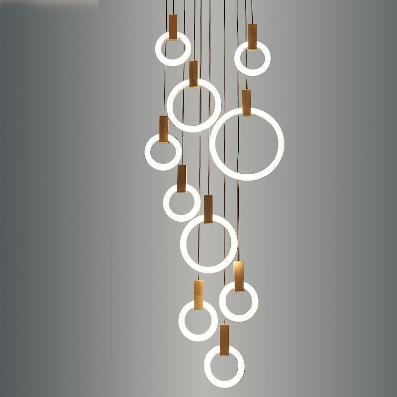 Modern LED Wooden Ring Chandelier Ceiling Living Room On Stairs Hanging Pendant Light