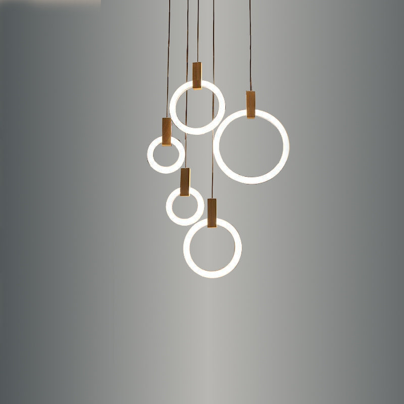 Modern LED Wooden Ring Chandelier Ceiling Living Room On Stairs Hanging Pendant Light