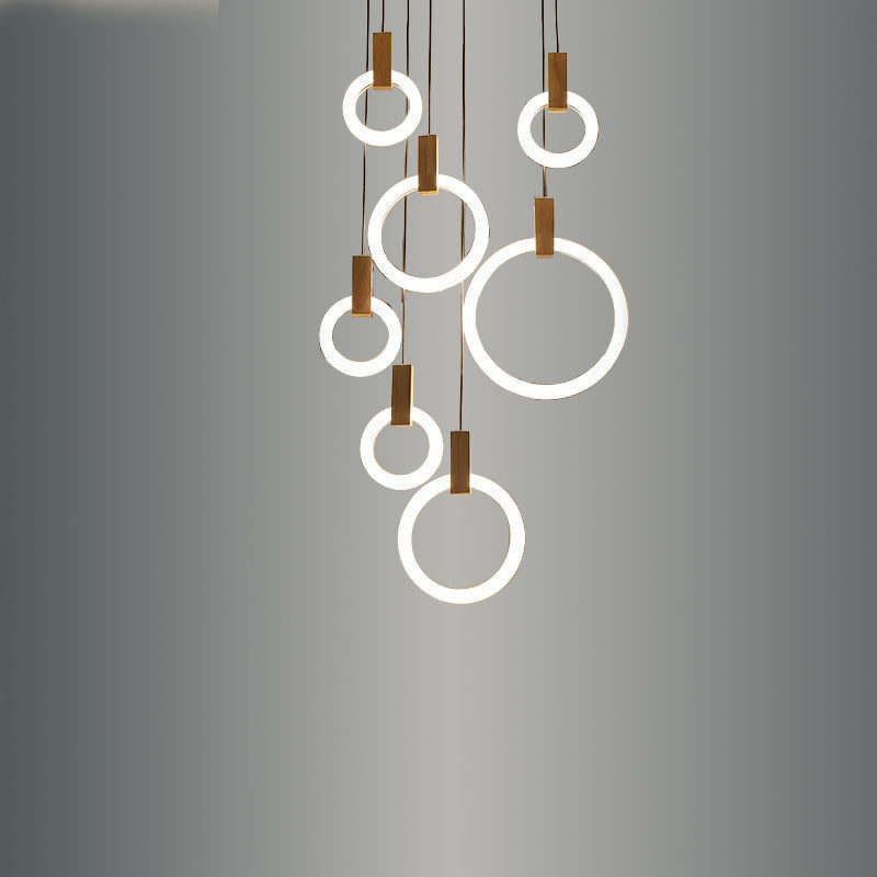 Modern LED Wooden Ring Chandelier Ceiling Living Room On Stairs Hanging Pendant Light