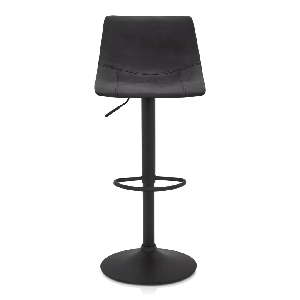 Black Textured Faux Leather & Metal Adjustable Bar Stool