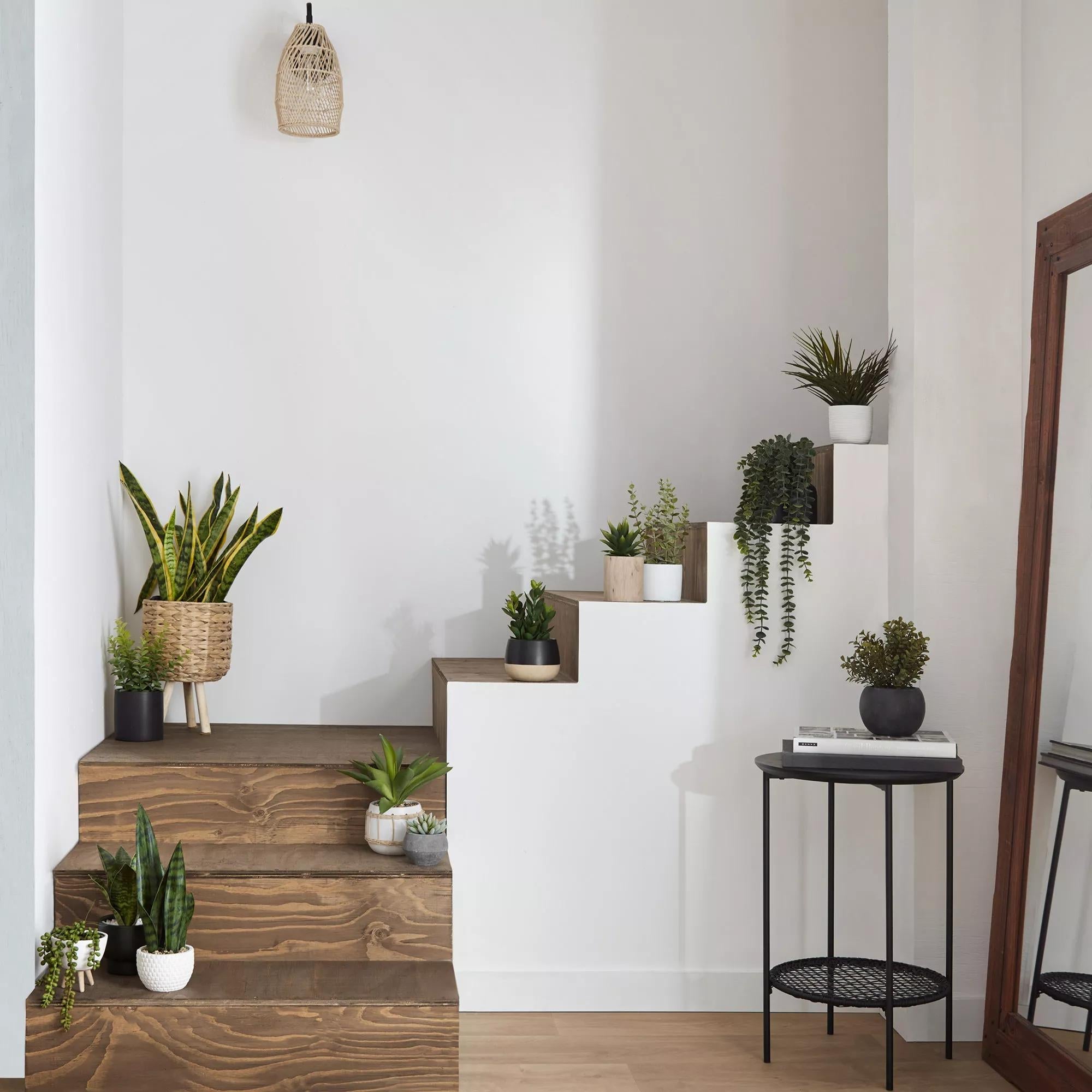 Faux Rattan Ceramic Pot with Artificial Plant