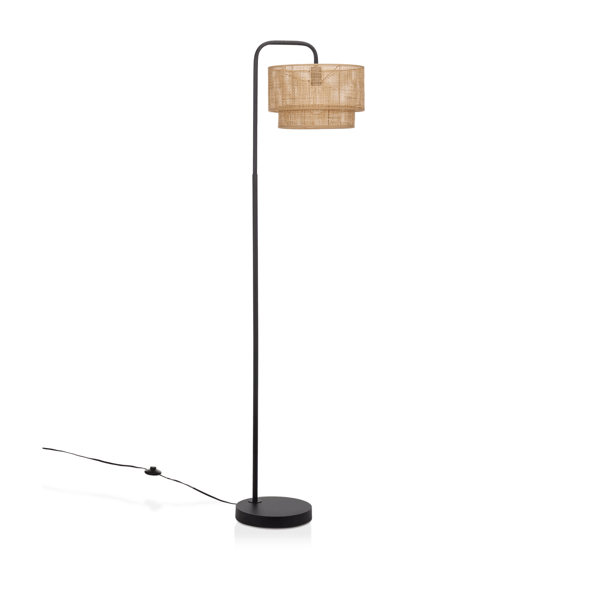 Floor Lamp with Rattan Shade and Metal Base