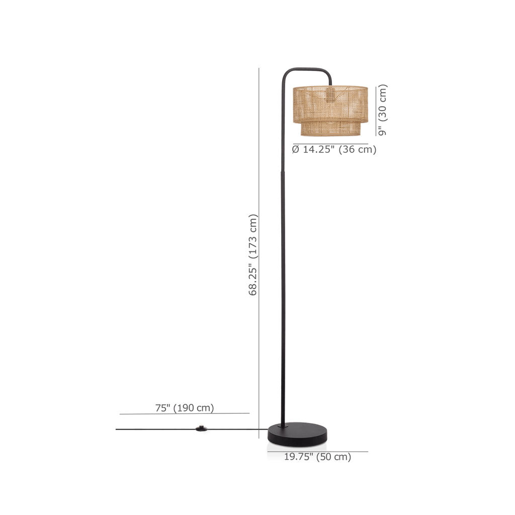 Floor Lamp with Rattan Shade and Metal Base