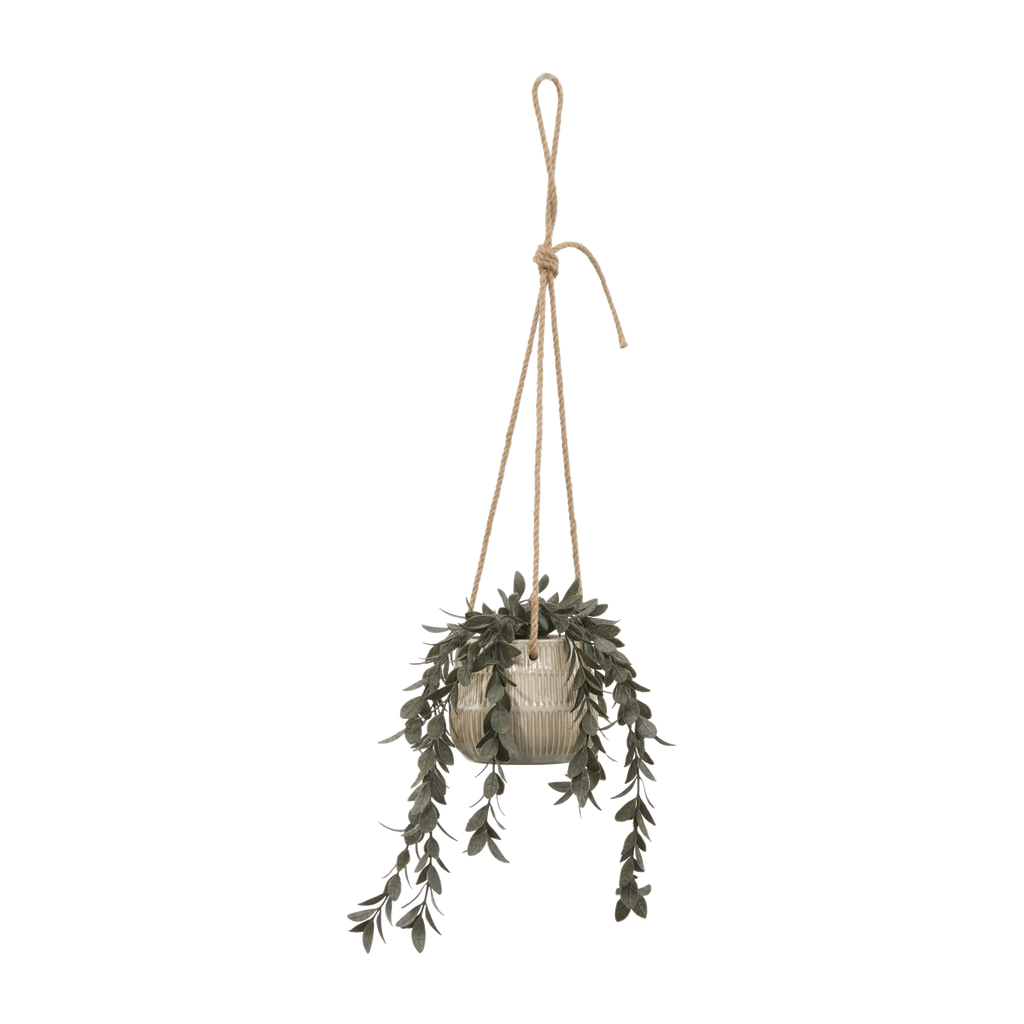 Artificial Leaves in Hanging Textured Pot
