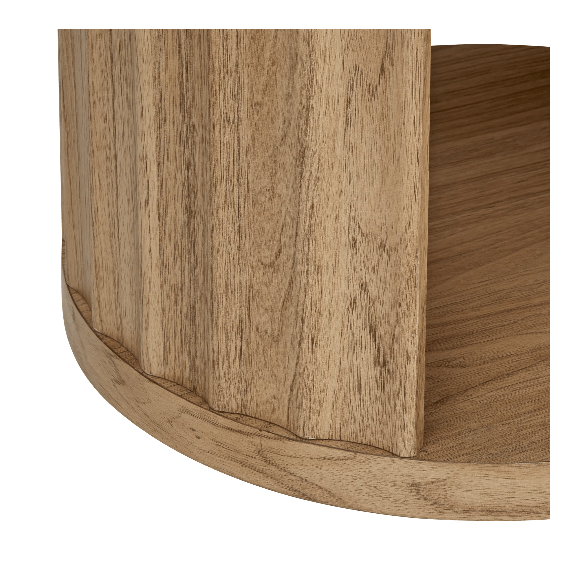 Round Ribbed Wood Coffee Table with Shelf