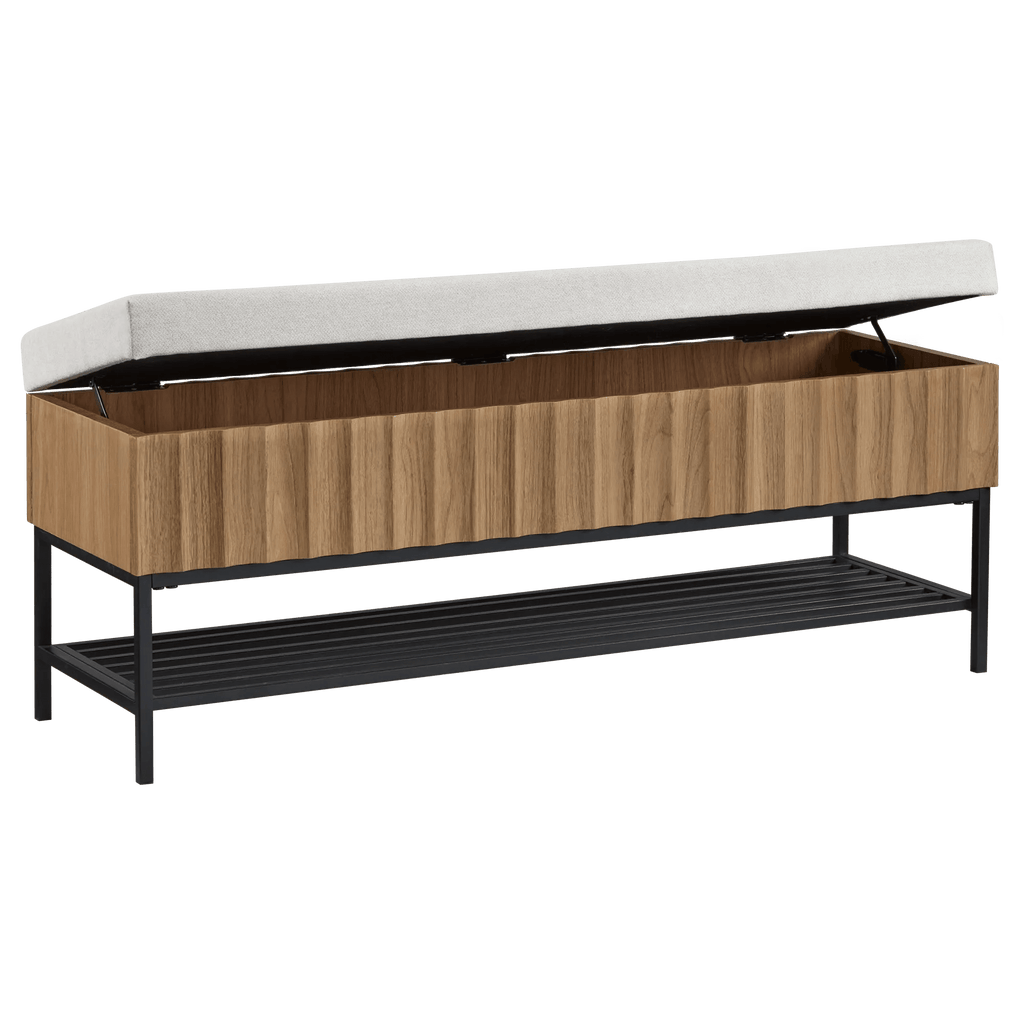 Fabric and Wood Storage Bench