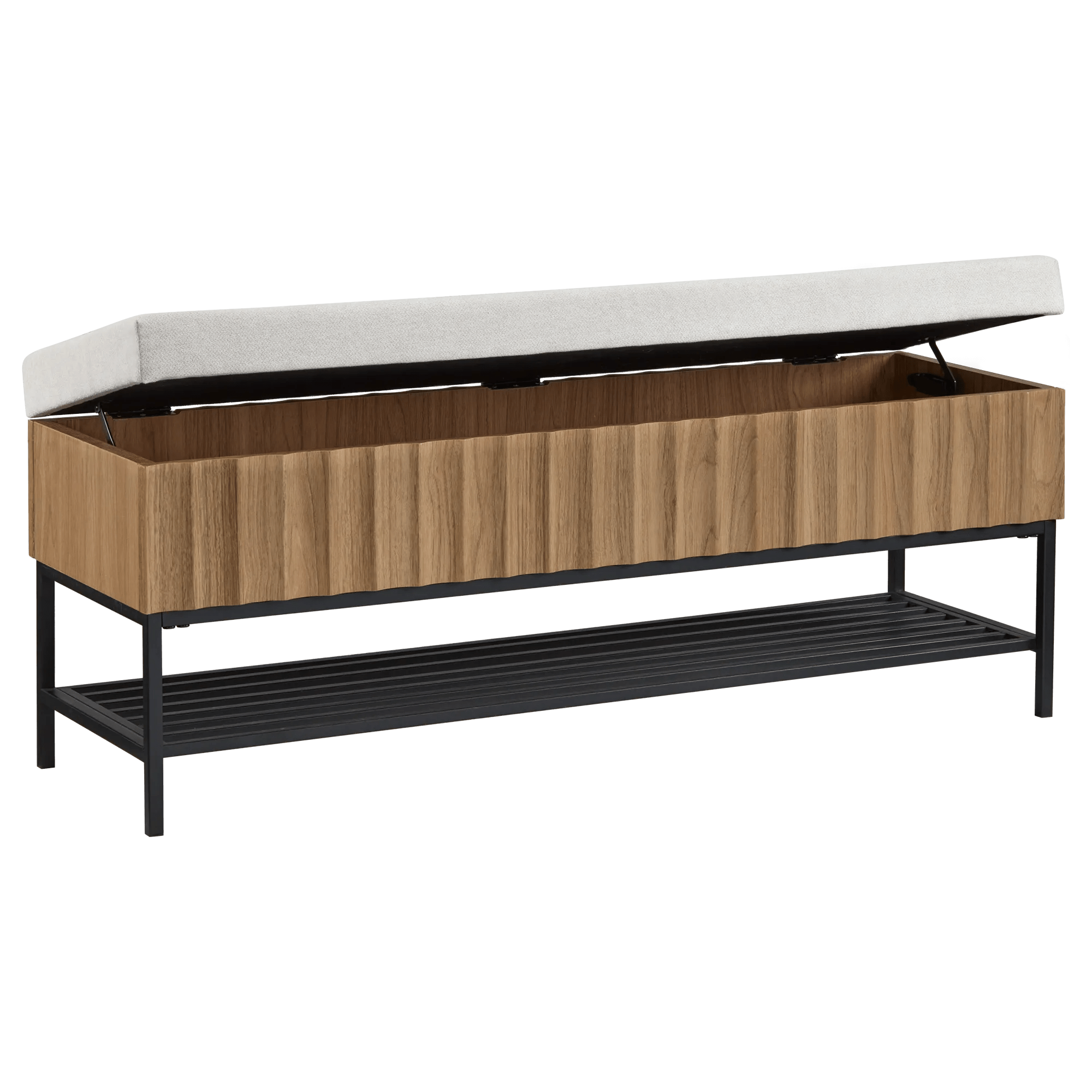 Fabric and Wood Storage Bench
