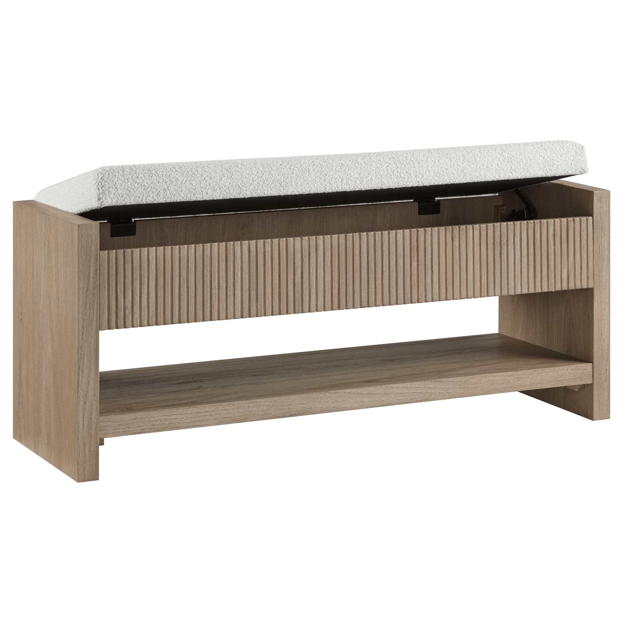 Fabric and Wood Storage Bench with Shelf