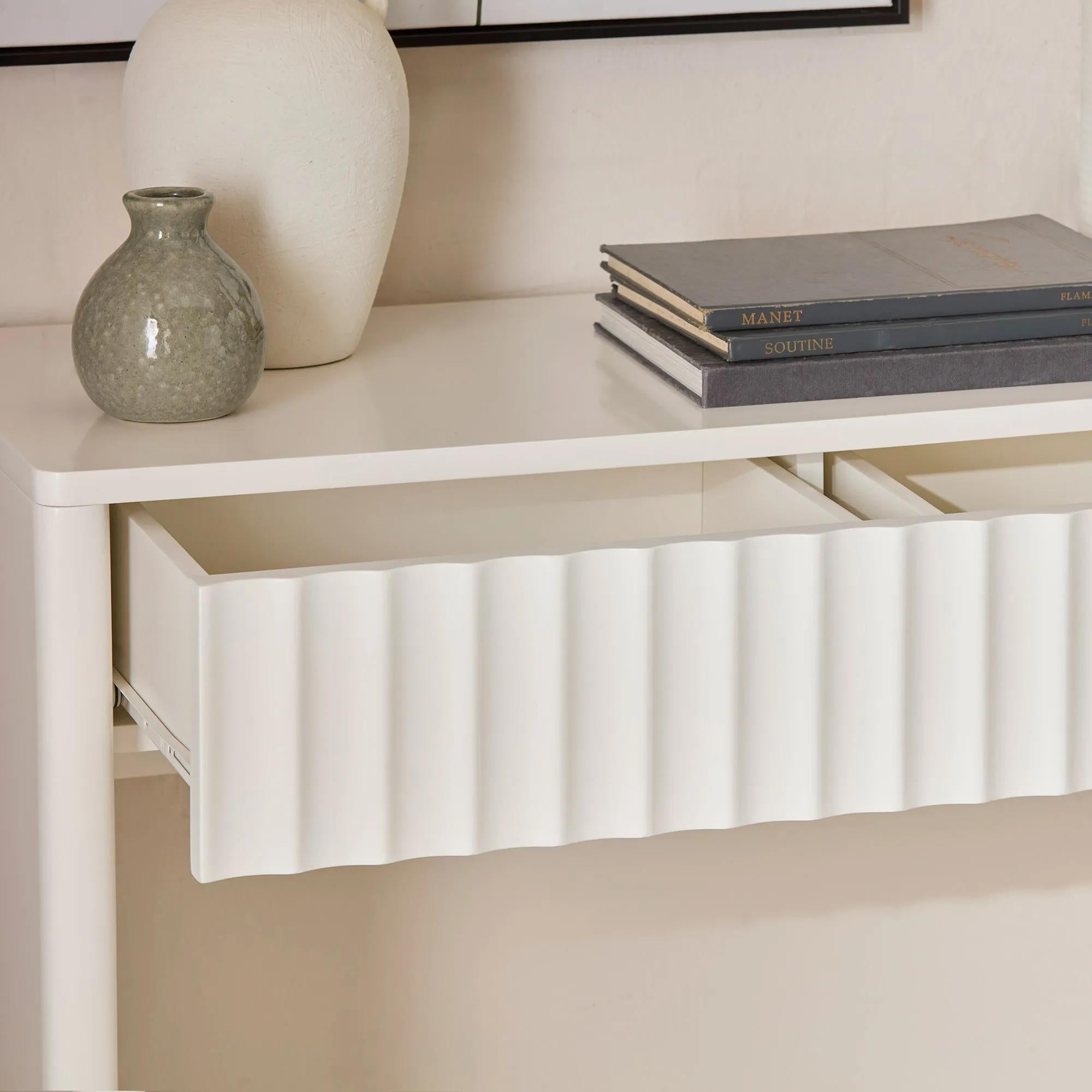 Off-White Desk with Ribbed Front