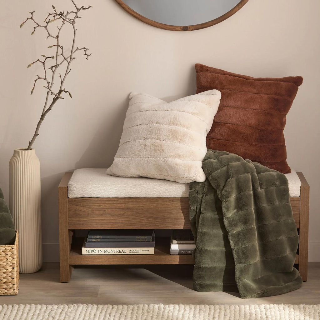 Beige Cougar Faux Fur Throw Pillow