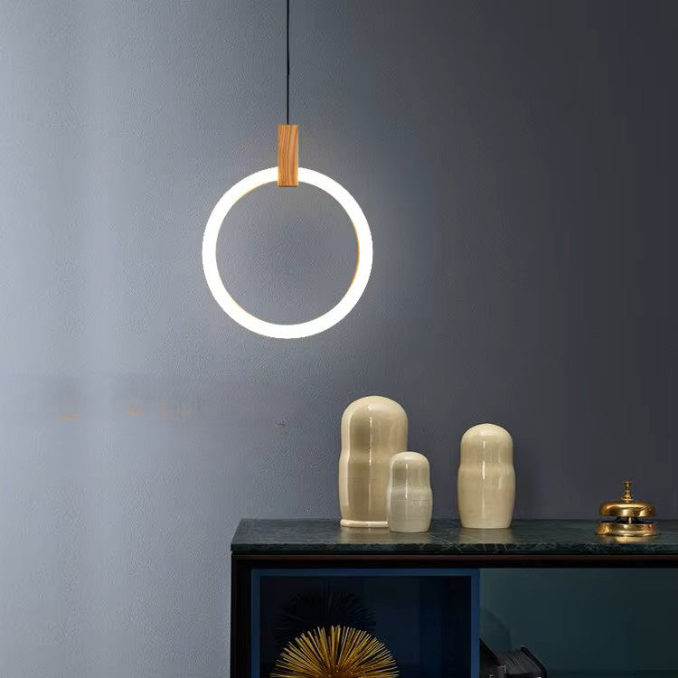 Modern LED Wooden Ring Chandelier Ceiling Living Room On Stairs Hanging Pendant Light