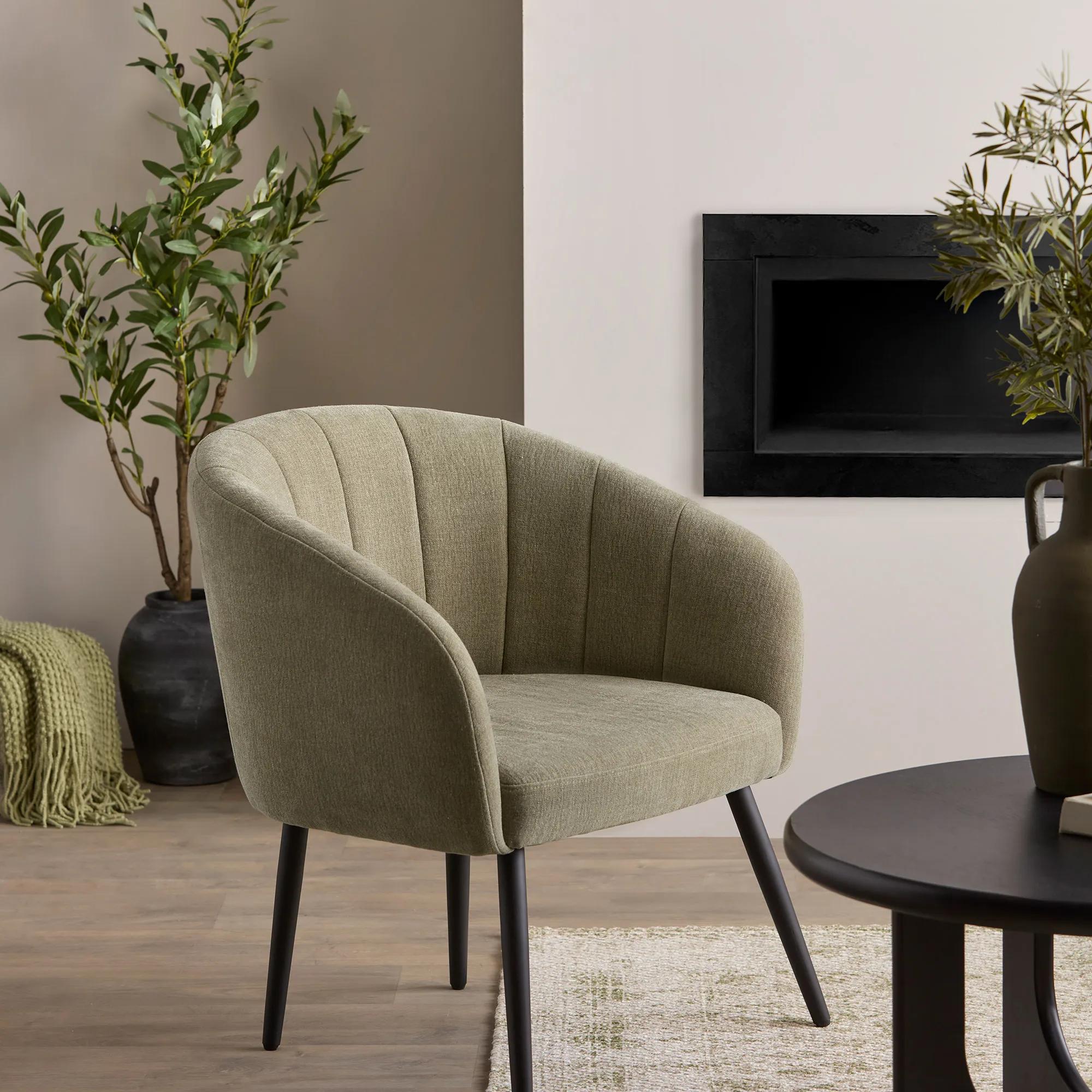 Fabric and Metal Wood Effect Accent Chair
