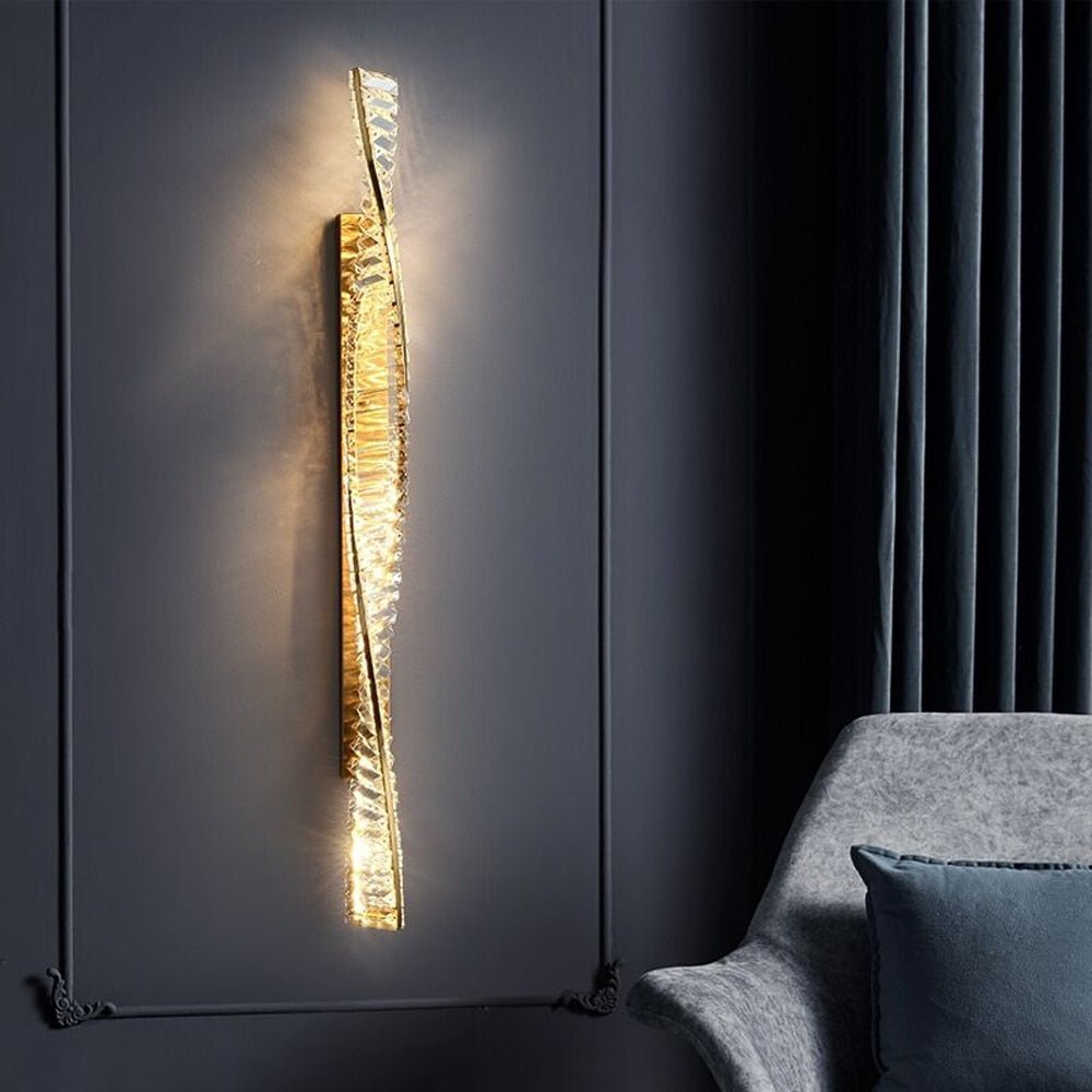 Sleek Crystal Twist LED Wall Sconce Perfect for a Living Room, Dining Room or Bedroom