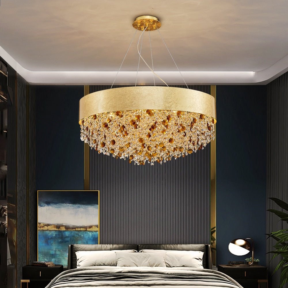 Creative Crystal Chandelier Modern Living Room Lighting New Design LED Hanging Lamp Round Gold