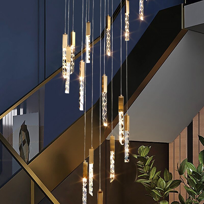 Gold Pendant Modern Crystal Indoor Lighting Loft Stair Spiral Lights Fixture