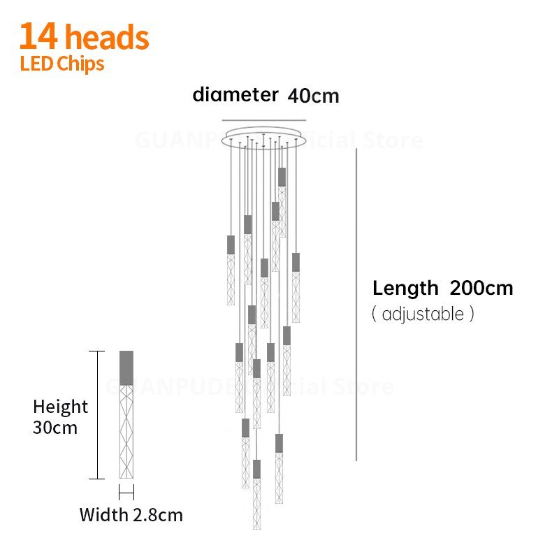 Gold Pendant Modern Crystal Indoor Lighting Loft Stair Spiral Lights Fixture