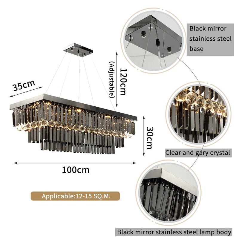 Modern Black Crystal Chandelier For Dining Room Rectangle Kitchen Island Suspension Crystal Lamps