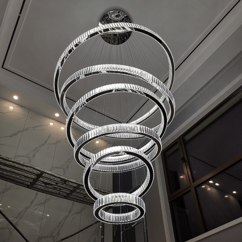 Rings Modern Led Chandelier For Living Room Luxury Staircase Modern Crystal Light Fixture Hall