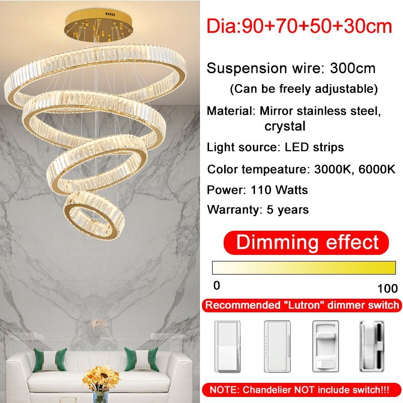 Rings Modern Led Chandelier For Living Room Luxury Staircase Modern Crystal Light Fixture Hall
