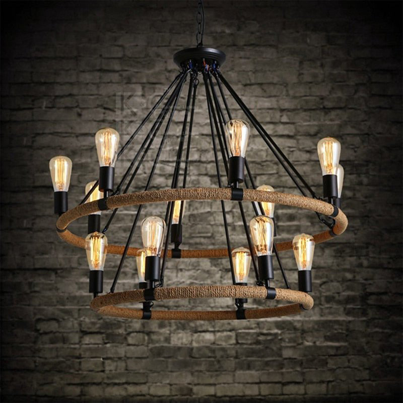 Vintage Chandelier Pendant Hanging Lighting Fixture Retro Loft Hang Lamp Light for Hotel Foyer Living Room Decoration Luminaire