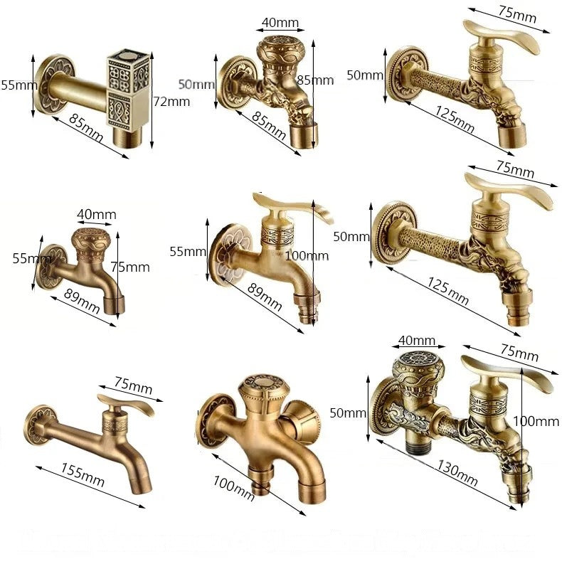 Bathroom Faucet Brass Tap Kitchen Outdoor Garden Taps High Quality Washing Machine Mop Luxury Antique Decorative Bibcock